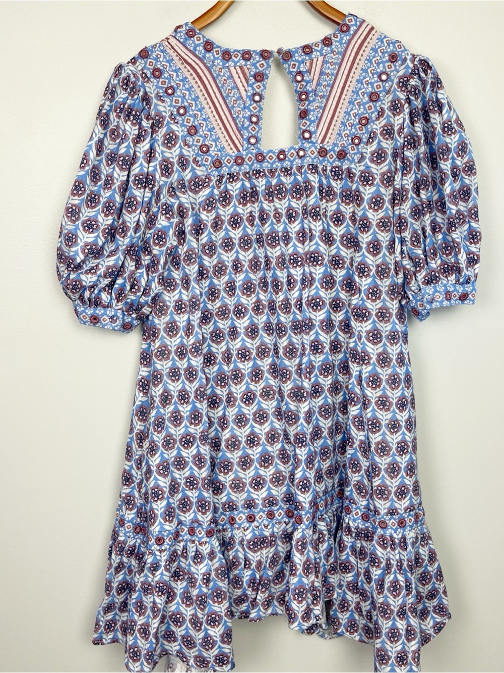 Maeve Boho Floral Mini Dress Women’s Small Blue Pink Embroidered Anthropologie - Picture 5 of 6